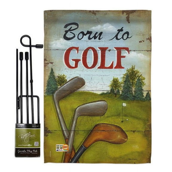 Breeze Decor BD-SP-GS-109065-IP-BO-D-US18-SB 13 x 18.5 in. Born to Golf Interests Sports Impressions Decorative Vertical Double Sided Garden Flag Set with Banner Pole