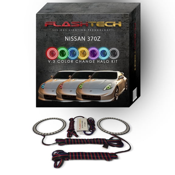 Flashtech RGB Multi Color Changing LED Halo Ring kit for 2009-2016 Nissan 370z Headlights
