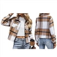 thumbnail image 3 of Chaqueta Corta de Franela de Larga con Solapa para Mujer, Camisa A Cuadros con Botones, Prendas de Abrigo de Otoño Caqui XL, 3 of 7