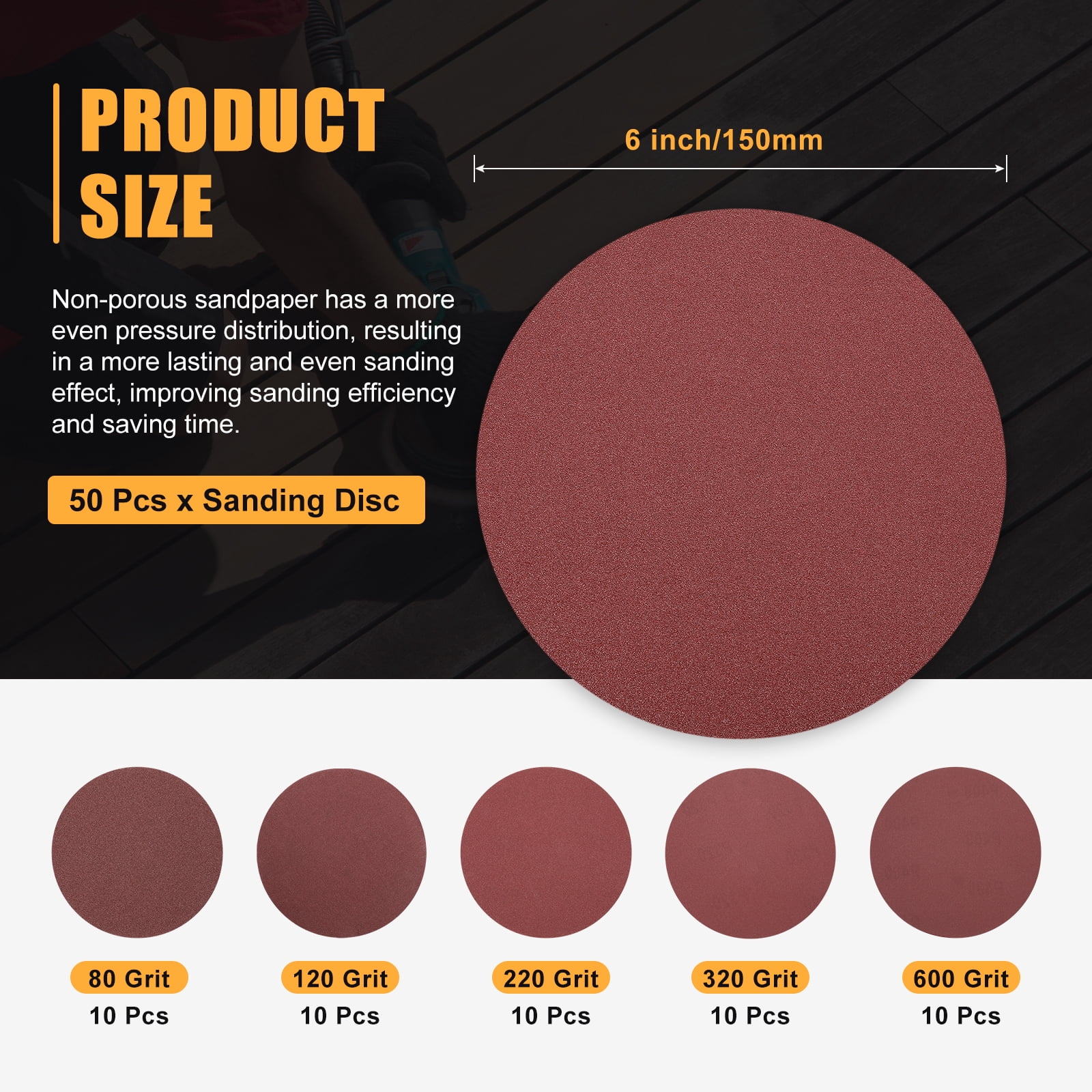 10 Pcs 9 Inch Sanding Disc 180 Grit Hook and Loop Sandpaper Random Orbital Sander Pads for Woodworking Automotive, Gold