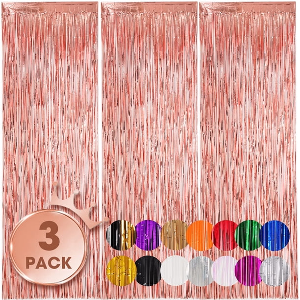 Cortinas con telón de fondo con flecos Voircoloria, oro rosa, 1 x 2,5 m, paquete de 3