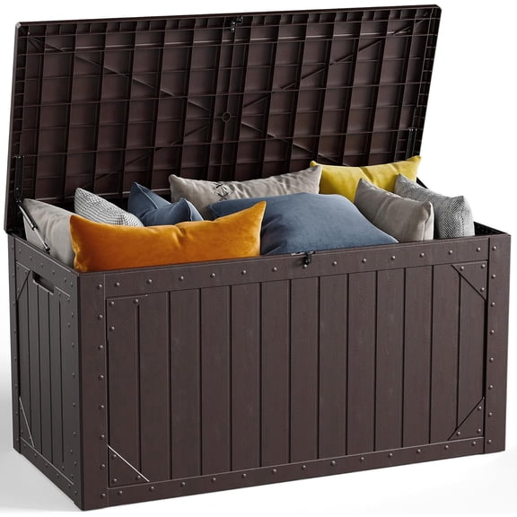 NIAIZEK Outdoor Lockable 100 Gallon Resin Deck Box, Brown