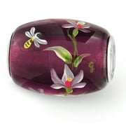 FENTON GLASS JEWELRY Fenton Purple Hand Painted Magnolias Glass & Sterling Silver Charm