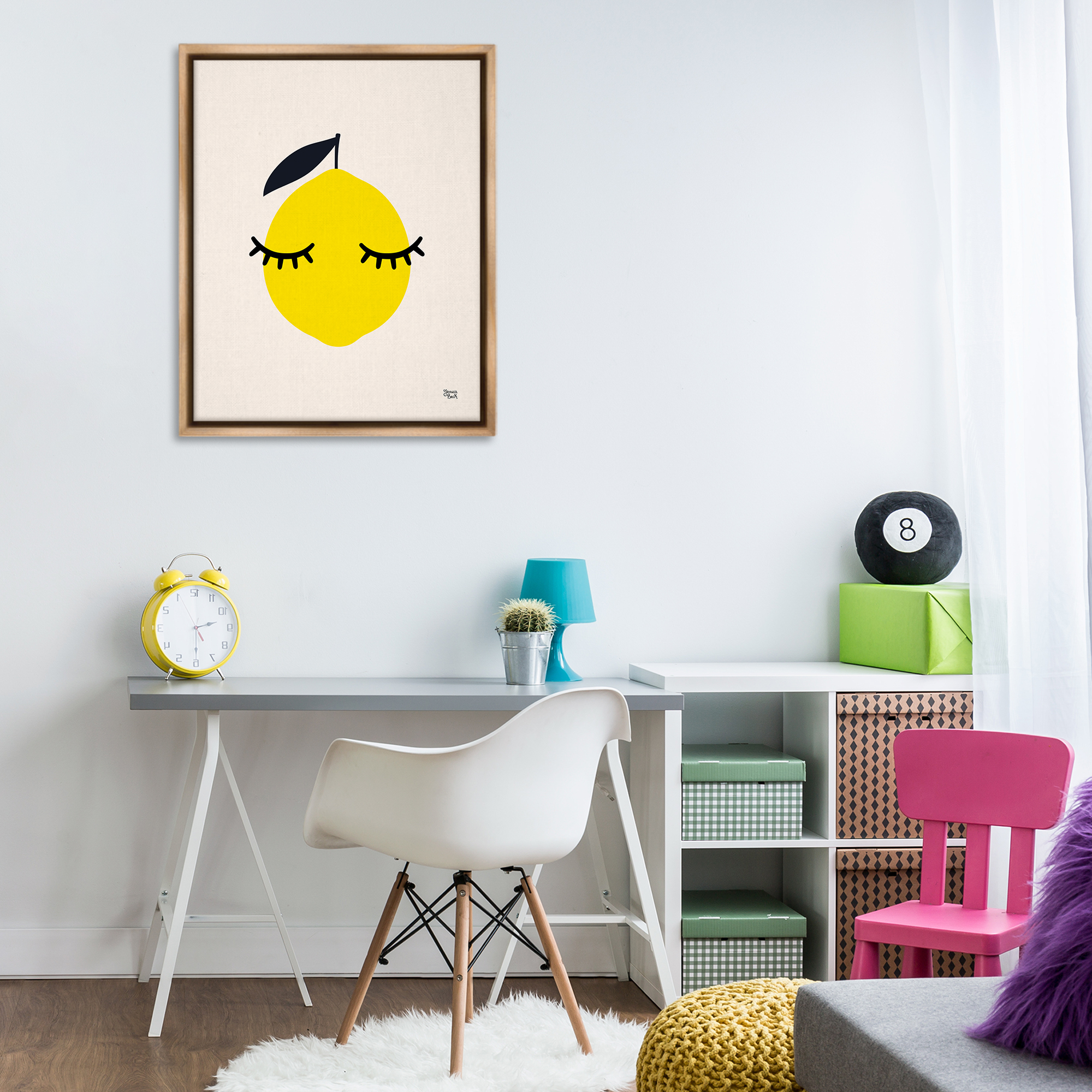 Stupell Industries Lemon with Eyelashes Food & Beverage Painting Brown Floater Framed Canvas Art Print Wall Art, 25 x 31