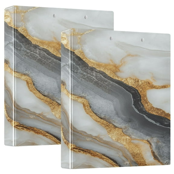 WOBOGO Black Gold Marble Pattern File Folders Extra Large Capacity to Hold 200 Sheets of Documents Hard Shell Ring Binder for School Home Office