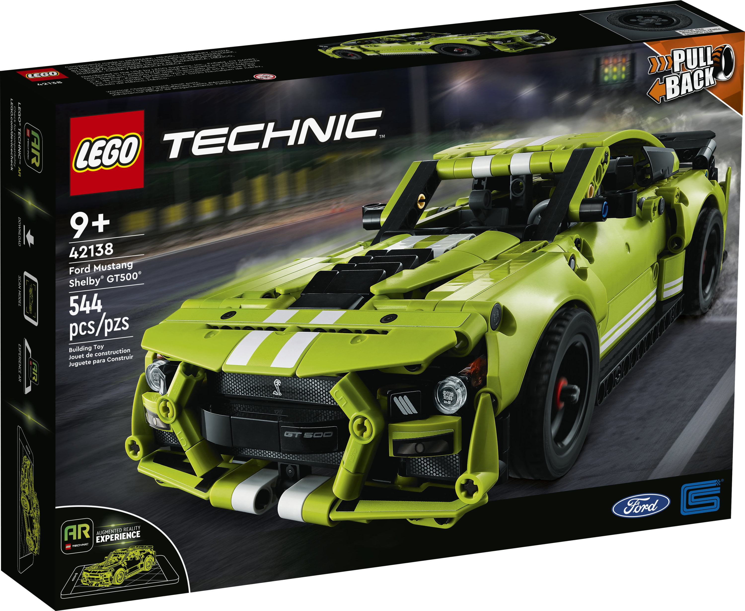 LEGO Technic Ford Mustang Shelby GT500 Building Set 42138 - Pull Back Drag  Race Toy Car Model Kit, Featuring AR App for Fast Action Play, Great Gift