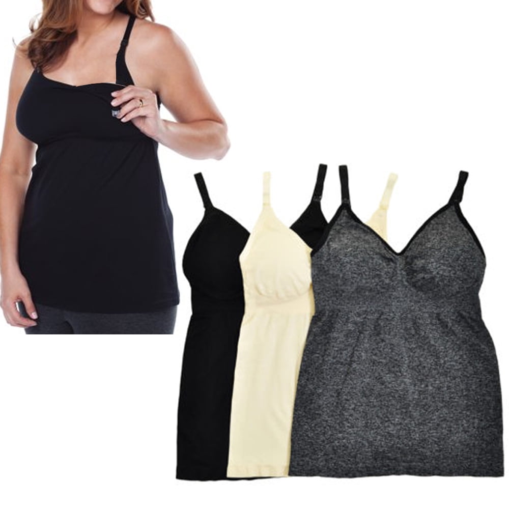 Plus Size XXL Maternity Nursing Cami Tank Tops for Breastfeeding 3 Pack Seamless with Built in Bra