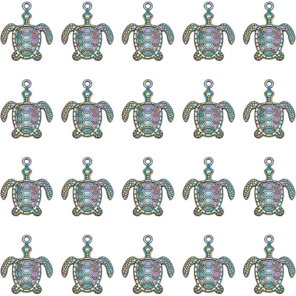 20Pcs Tortoise Plated Alloy Pendants Rainbow Color Turtle Charms