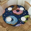 Cute Sloth Round Tablecloths Elastic Edged Sweet Doughnuts Sweet Tooth Star Dots Tablecloths Washable Reusable Tablecloths for Kitchen Picnic Party