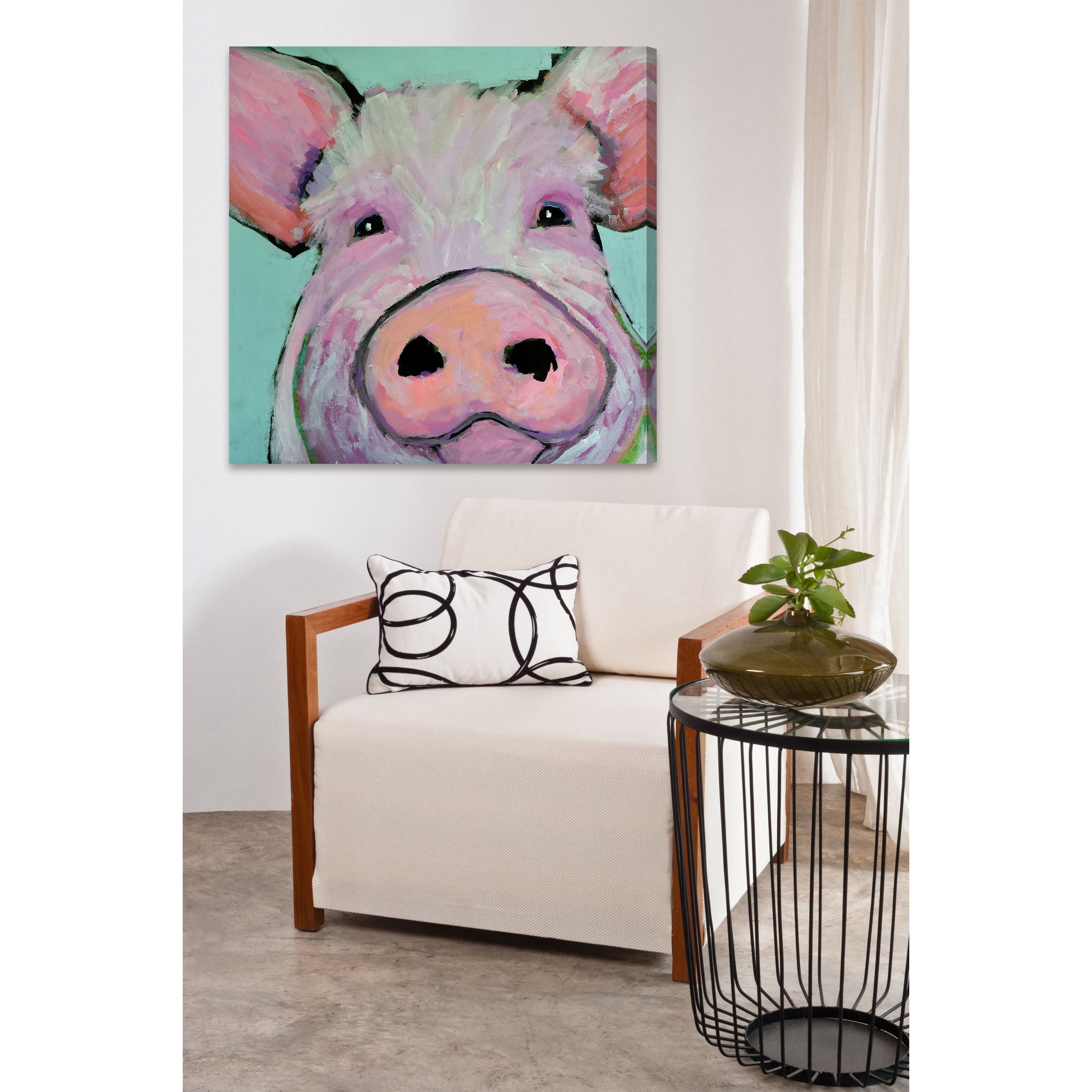 Marmont Hill "Pink Pig" by Michelle Rivera Painting Print on Wrapped Canvas
