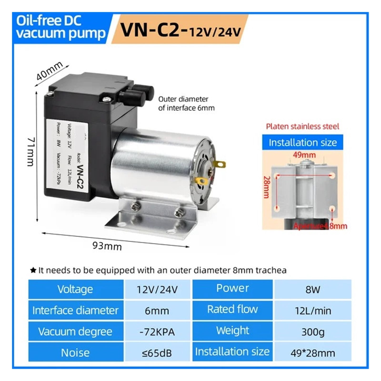 12V/24V DC Diaphragm Vacuum Pump, Electric Negative Pressure Suction Vacuum Pump