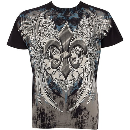 Mens Fleur De Lis - Sakkas Royalty Fleur de Lis Metallic Silver Embossed Cotton Mens Fashion T-Shirt - Black / Medium