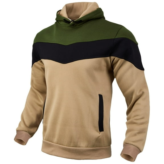 Men's Color Block Pullover Hoodie Sweatshirt Casual Long Sleeve Hooded Top With Pockets Comfortable and Stylish Outerwear,Size M-3XL