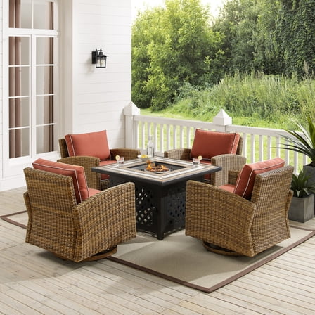 5 Piece Swivel Rocker Conversation Set with Fire Table - Outdoor Patio Furniture Set