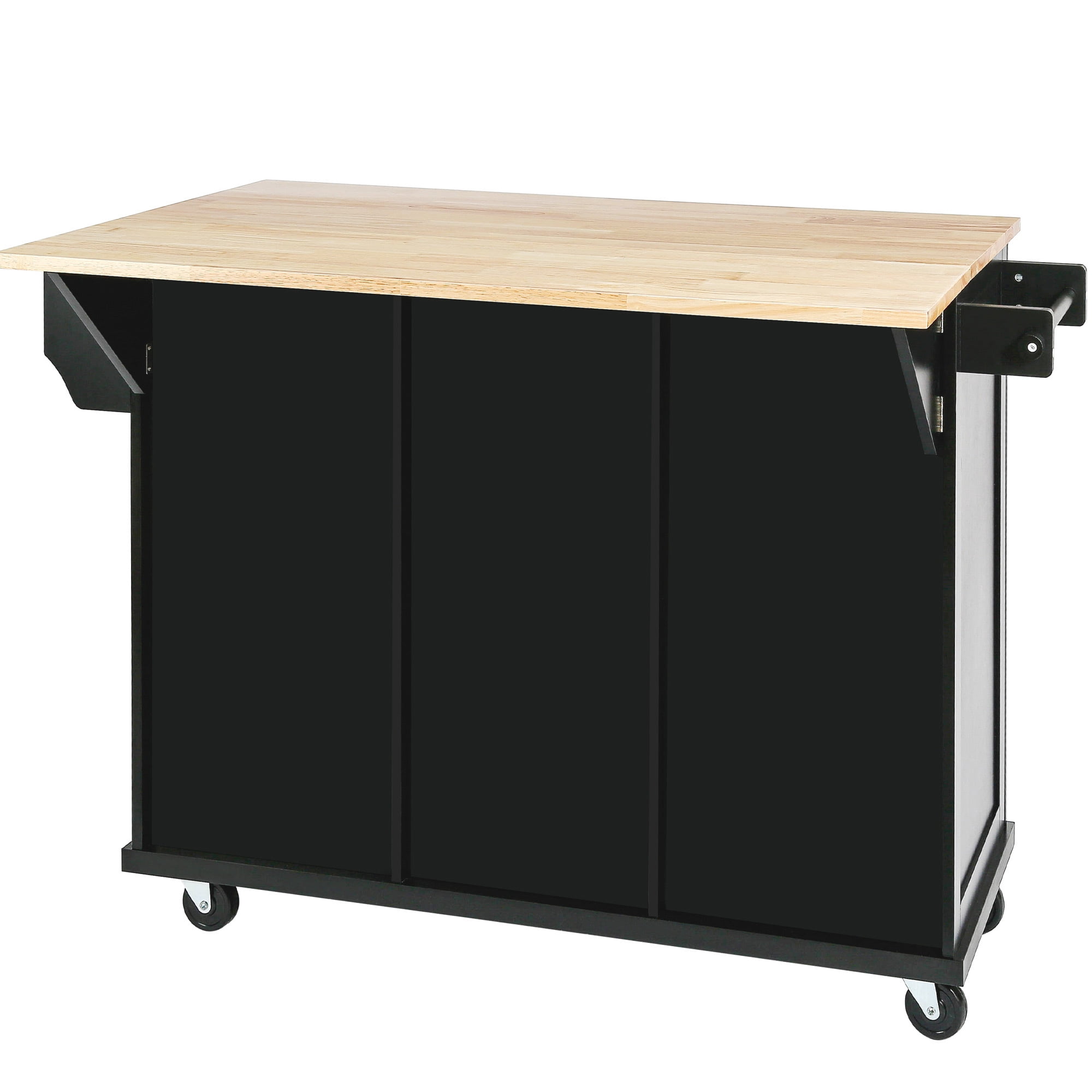 DEALTOPS Has Wheels Kitchen Island Cart with Storage Cabinets, Rubber Wood Black, 53.10 in