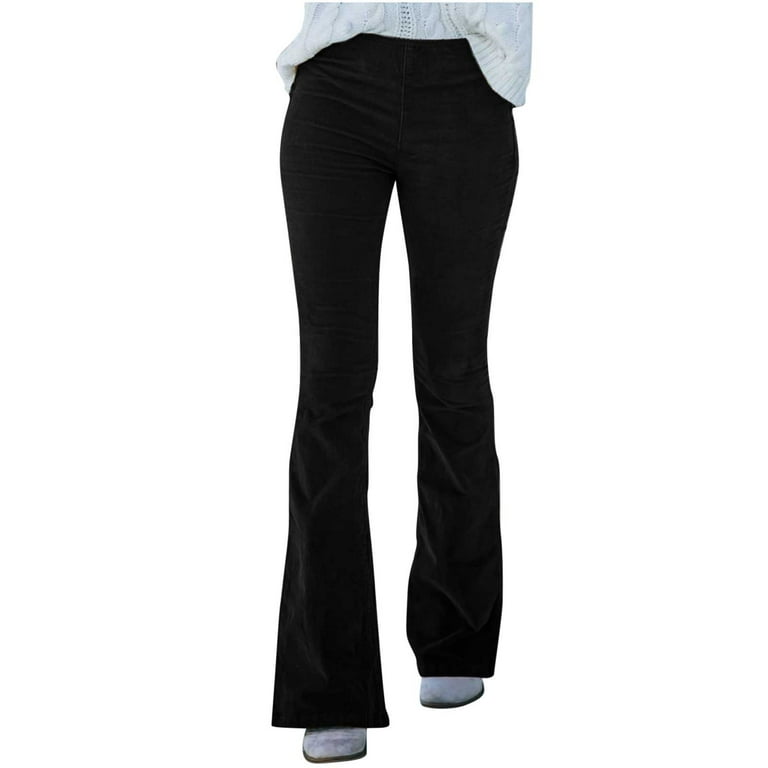 Women Corduroy Flare Pants Elastic Waist Bell Bottom Trousers with Pockets