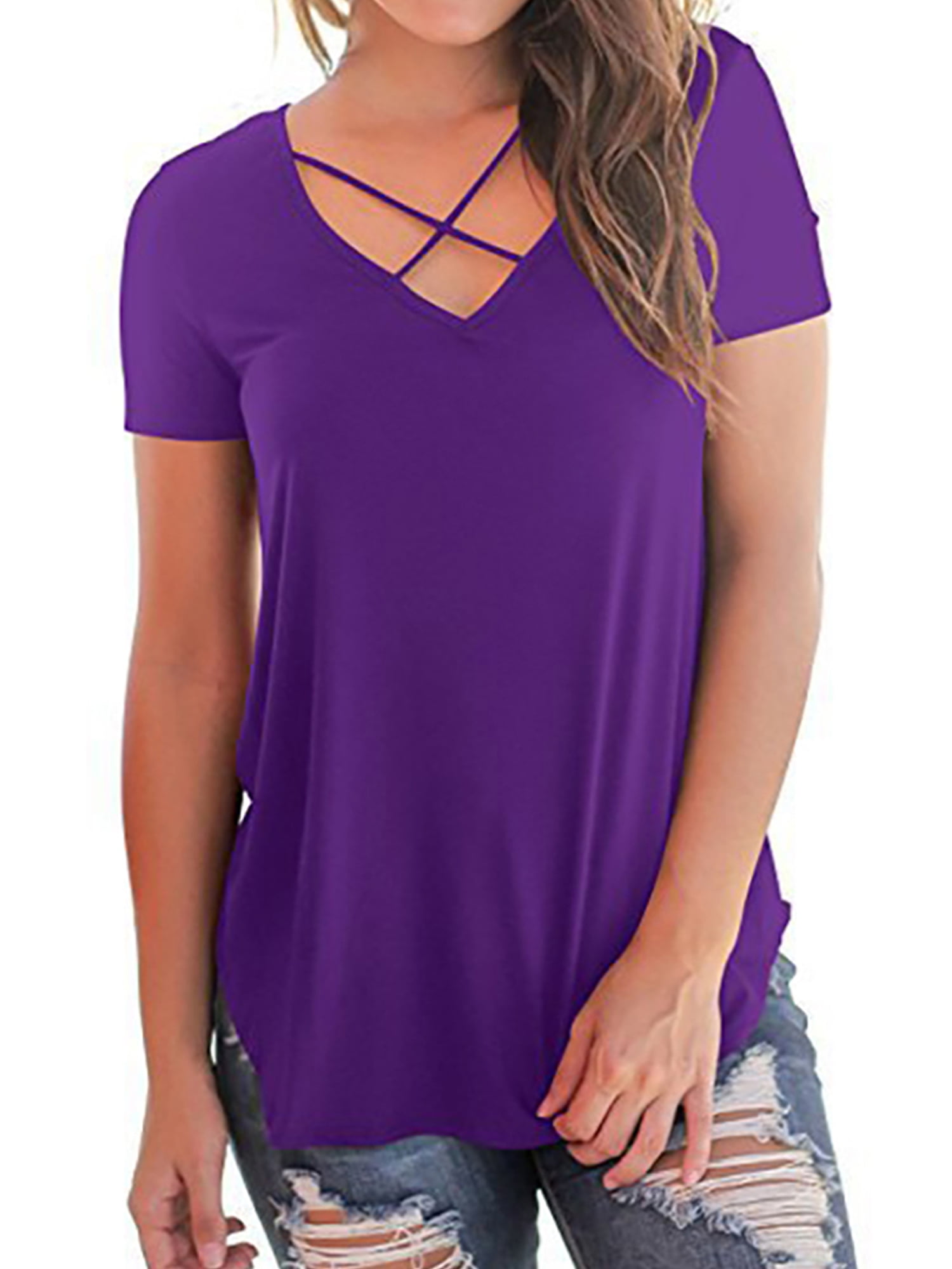 HIMONE - Sexy Cross V Neck Tops for Women Casual Summer Tunic Blouses ...