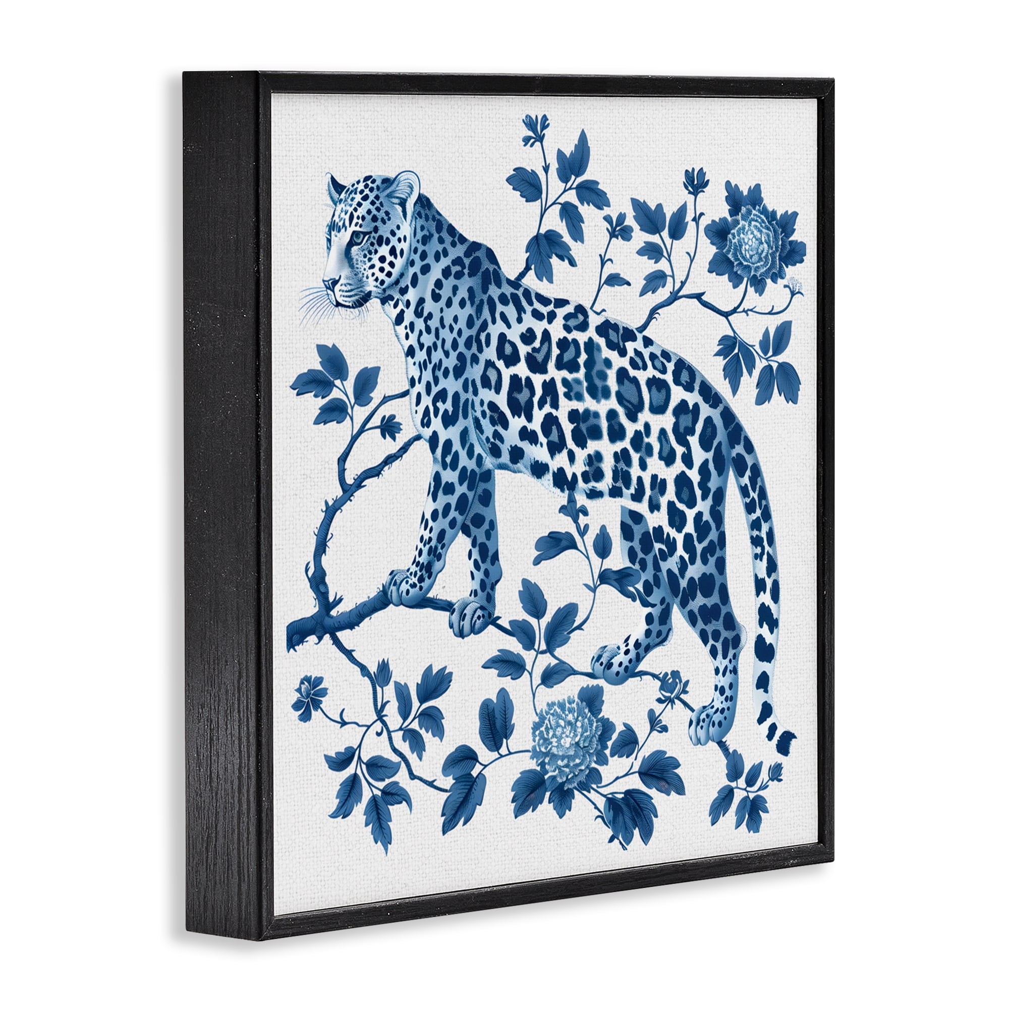 Traditional Ornate Floral Leopard Black Framed Giclee Art, design by Lettered and Lined