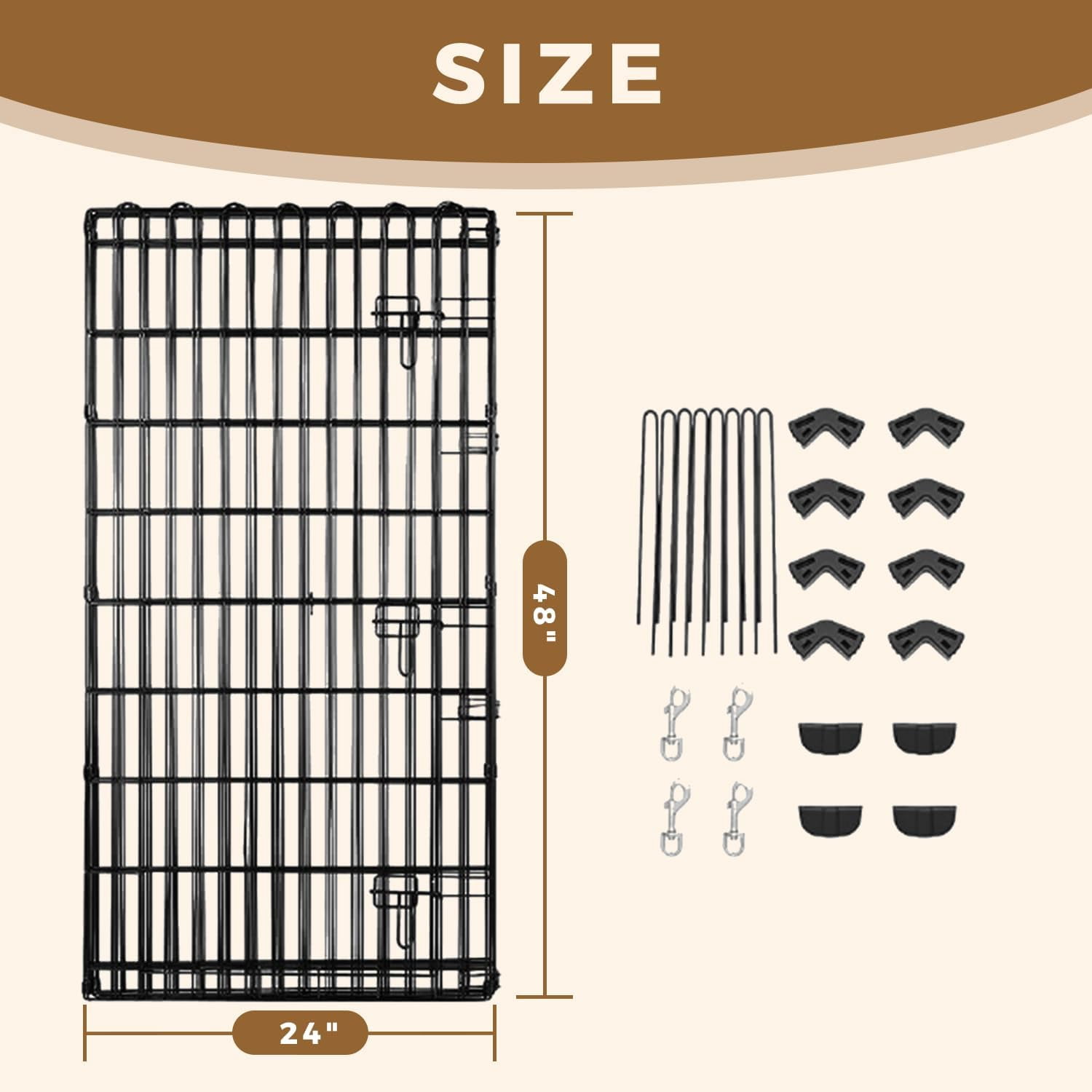 Foldable -48 inch Octagonal Metal Dog Playpen - 8-Panel Exercise Dog Fence with Door, Indoor/Outdoor Dog Corral with Dog Pin for Large & Medium Dogs, Large Black