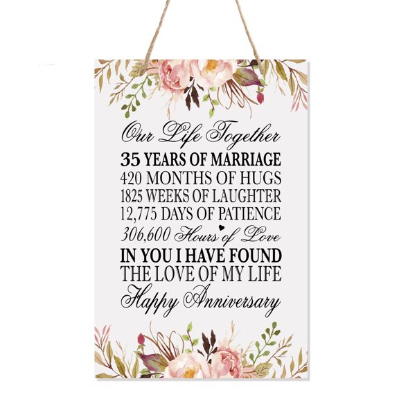 LifeSong Milestones Inspirational Blush Floral Border Wall Hanging Anniversary Rope Sign 8x12 - 35 Years of Marriage