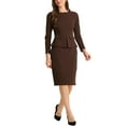 thumbnail image 2 of INSPIRE CHIC Women's Peplum Bodycon Dress Crew Neck Long Sleeve High Waisted Midi Sheath Work Dress XS Dark Brown, 2 of 6
