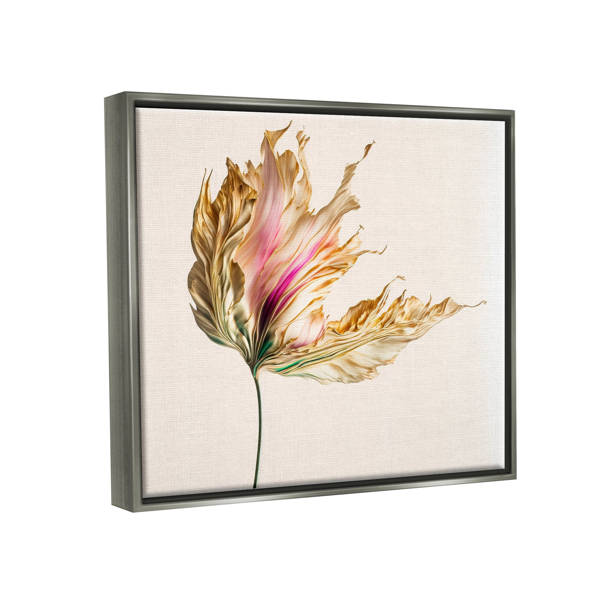 Stupell Industries Abstract Lily Petals Botanical & Floral Painting Gray Floater Framed Canvas Art Print Wall Art, 21 x 17
