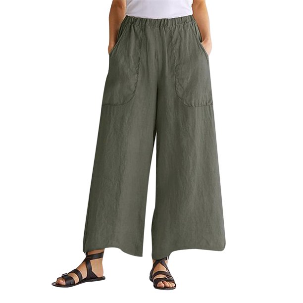 TRKIYQC Pantalones de pierna ancha para mujer Pantalones casuales de cintura elástica sueltos de color sólido con bolsillos para ropa de calle TRKIYQC moda