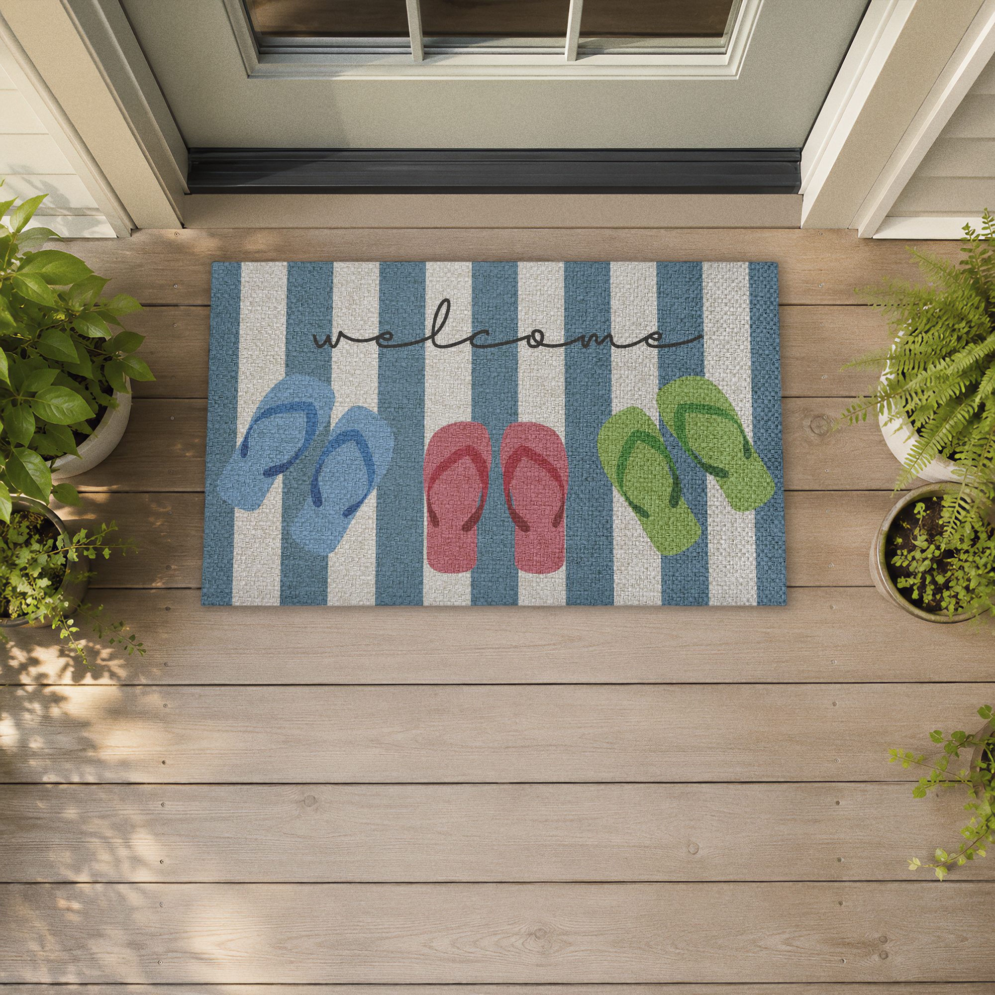 Stupell Industries Flip Flops Summer Welcome Printed Outdoor Imitation Sisal Floor Mat, design by Lil' Rue
