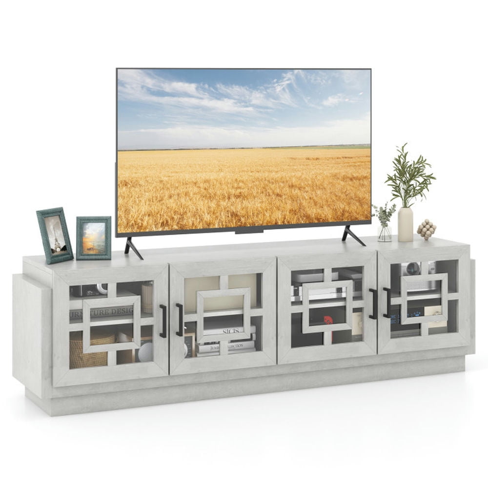Finihen TV Stand, Entertainment Center, 4-Door TV Stand for TVs up to 75 Inch Media Console Table with Adjustable Shelves, for Living Room, Oak