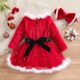 thumbnail image 2 of Christmas Girl Princess Dress Christmas Red Gauze Flannel Dress + Headband Two-Piece Set, Red Size 130, 2 of 5