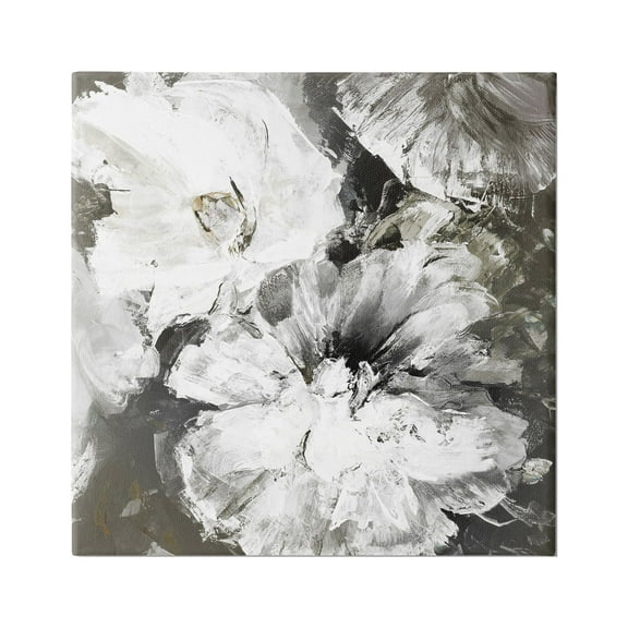 Stupell Industries Abstract White & Grey Flowers Botanical & Floral Painting Gallery Wrapped Canvas Print Wall Art, 17 x 17