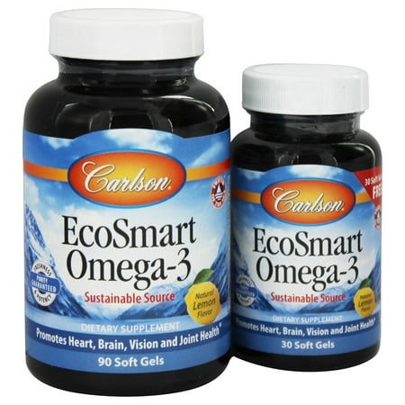 Carlson Labs - Norvégien EcoSmart oméga-3 citron aromatisée 500 mg. - Bonus Pack 90 + 30 Gélules Autrefois CalaOmega haute DHA oméga-3 De Calamari