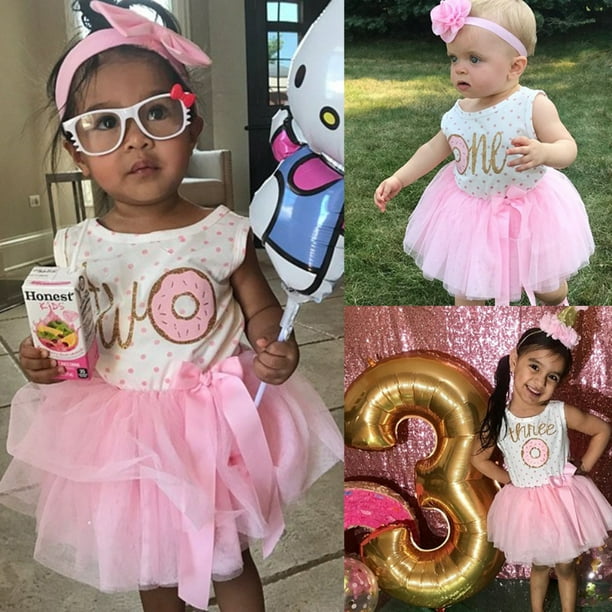 2Pcs Baby Girls Tutu Dress 1st 2nd 3rd Birthday Outfit Donut Letter Print Top Tulle Tutu Skirt with Headband Outfit Set Walmart Business Supplies