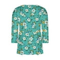 thumbnail image 6 of DPTALR George Women's Fashionable Casual Print V-Neck Slim 3/4-Sleeve Tops for Fall,Mint Green,Size S, 6 of 7