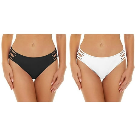 2-Pack Women Vintage Print Low Waist Brazilian Bikini Bottom Swimwear Briefs Beachwear Brazilian Bikini Bottom Side Tie Thong Bathing Swimbottom Mens Swimsuit Trunks Womens Swim Skirt with Shorts