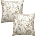 thumbnail image 2 of Vintage Floral Throw Pillow Covers 22x22 Inch, Set of 2 Brown Cream Chinoiserie Flowers Square Pillowcases Cushion Cover for Outdoor Indoor Room Couch Bed Sofa Car Decoration, 2 of 6
