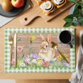 thumbnail image 2 of Placemats 1 Pack, Happy Easter Bunny Woven Placemat, Linen Place Mats for Kitchen/Dining Tables, Spring Floral Wooden Sage Green Plaid Washable Table Mats for Party, 2 of 8