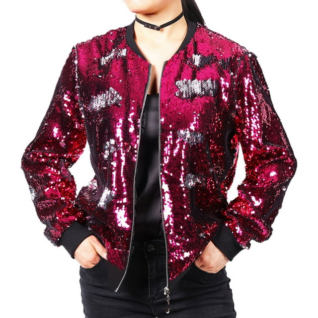 LOVZFMLL Vestes pour Femmes Manteau d'Hiver Décontracté à Manches Longues Col Rond Sans Capuche Veste à Sequins