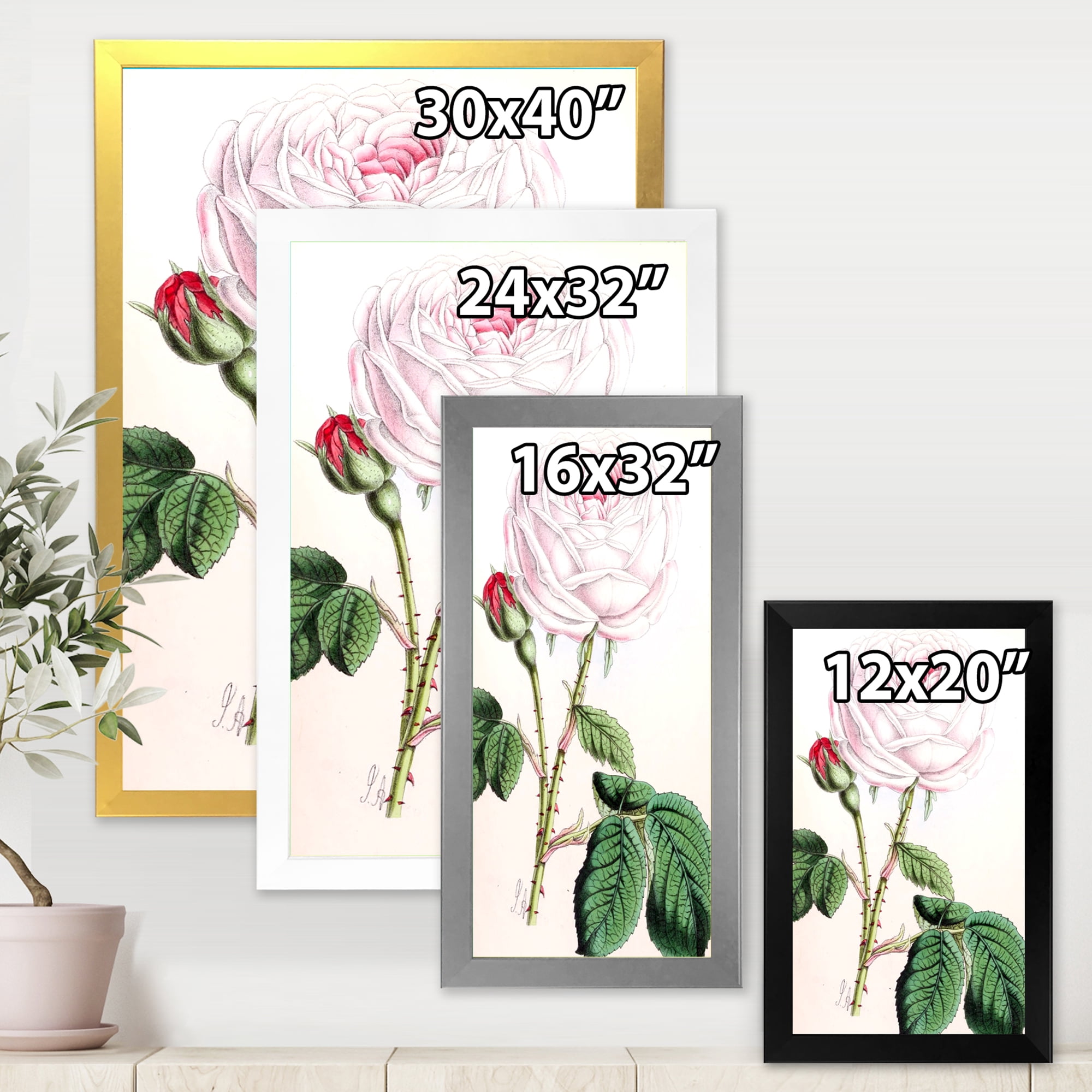 Designart 'Ancient Pink Flower' Traditional Framed Art Print