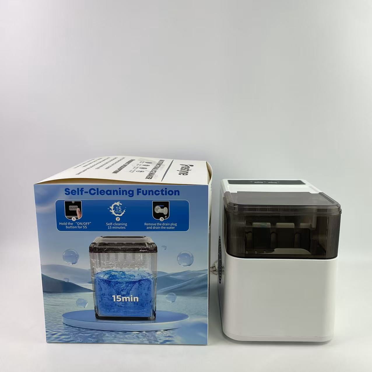 Frostyne Ice machines and apparatus,Countertop Ice Maker Machine with Handle, 26lbs Per Day, 9 Ice Cubes Ready in 6 Mins, Auto-Cleaning Portable Ice Maker with Basket and Scoop (White)