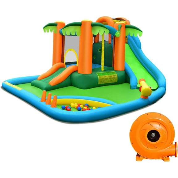 Costway Inflatable Water Slide Park Kid Bounce House Splash Pool with 780W Blower