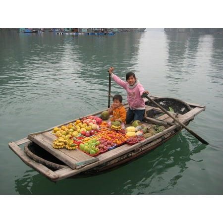 Laminated Poster Halong Bay Selling Fruit Fishing Village Boat Poster Print 11 x