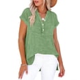 thumbnail image 4 of Wensltd Women's Summer Blouse V Neck Solid Color Button Front Short Sleeve Trendy Top Loose Fit Tunic Tops Green XL, 4 of 5