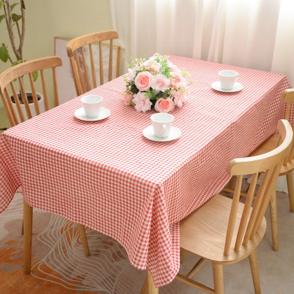 Rectangle Table Cloth, Checkered Polyester Tablecloths, Wipeable Reusable Hand Washable Table Cover for Outdoor Picnic Camping Dining Table, Red, 71"×53"