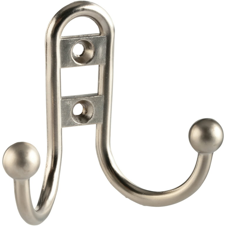 Mainstays, Double-Hook Coat Hook, Satin Nickel, Mounting Hardware Included,  10 lbs Limit 