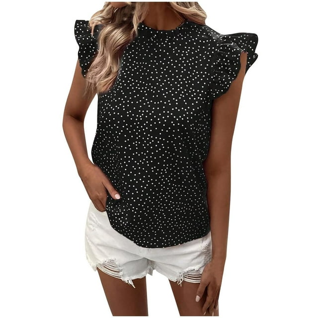 Tops Cortos para las Mujeres Manga de Herradura Impresa Manga Corta Cuello Redondo, Top de Moda para Primavera Verano Casual