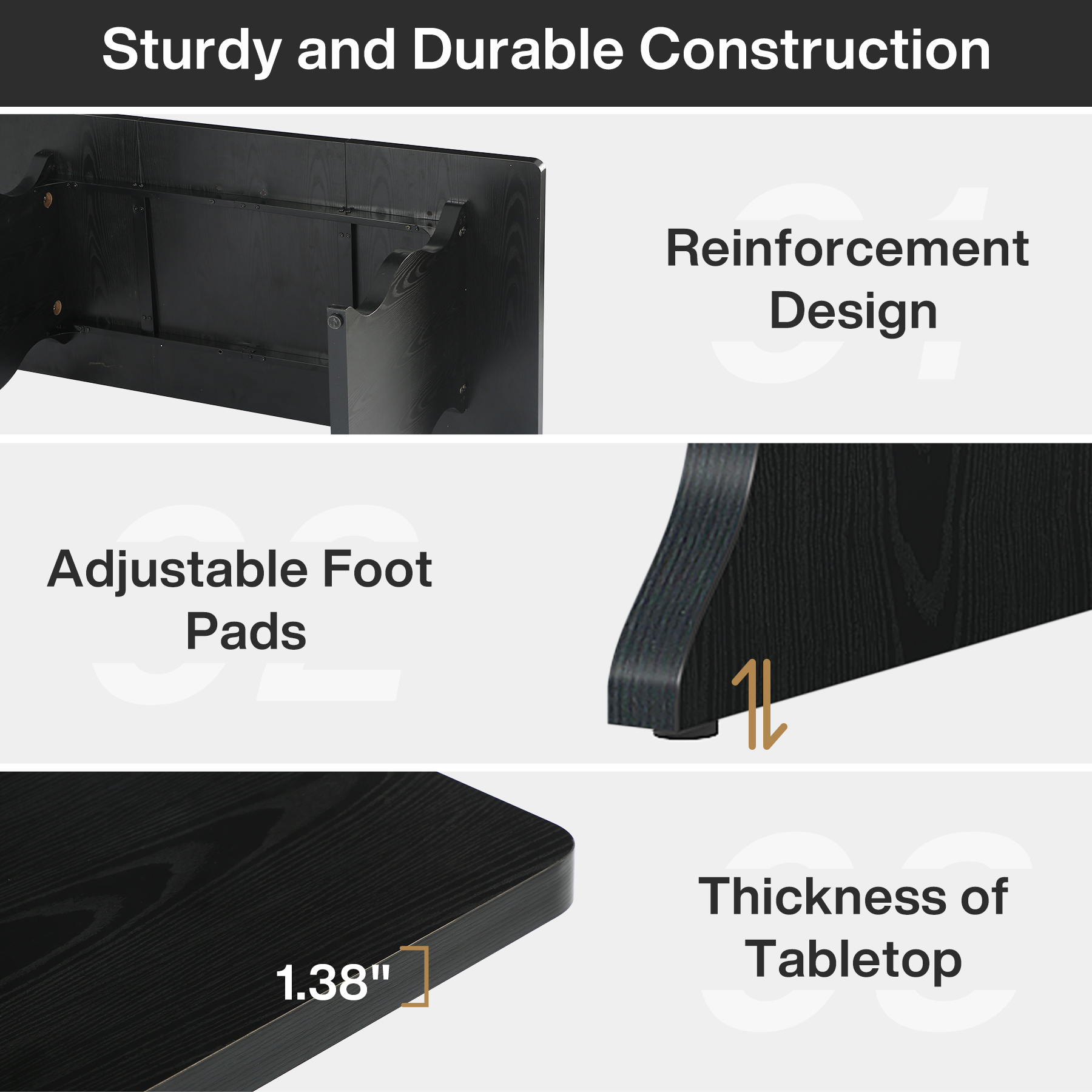 Tribesigns Large Executive Table for 1-2 Person, Modern 63-Inch Computer Desk with Sturdy Legs for Home Office , Black