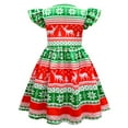 thumbnail image 3 of XEGLSBU Christmas Flower Girl Dress Short Size 6 Kids Girls Flying Sleeve Christmas Cartoon Deer Print Show Dress Home Comfort Dress Green Size 6-7 Years, 3 of 8