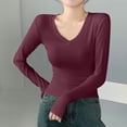 thumbnail image 2 of ZyeKqe Womens Long Sleeve Shirts V Neck Stretchy Slim Fitted Tops Basic Base Layer Soft Thermal Undershirts Tee, 2 of 4