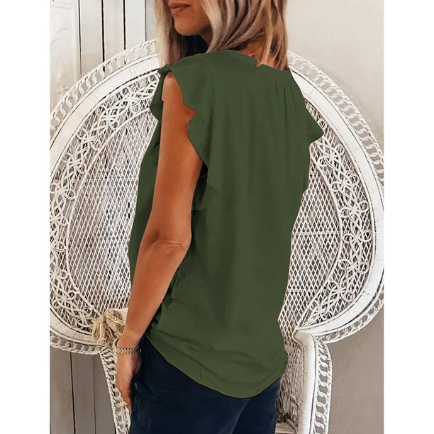 Blusa de color puro NikouMX con cuello en V y Manga casquillo para